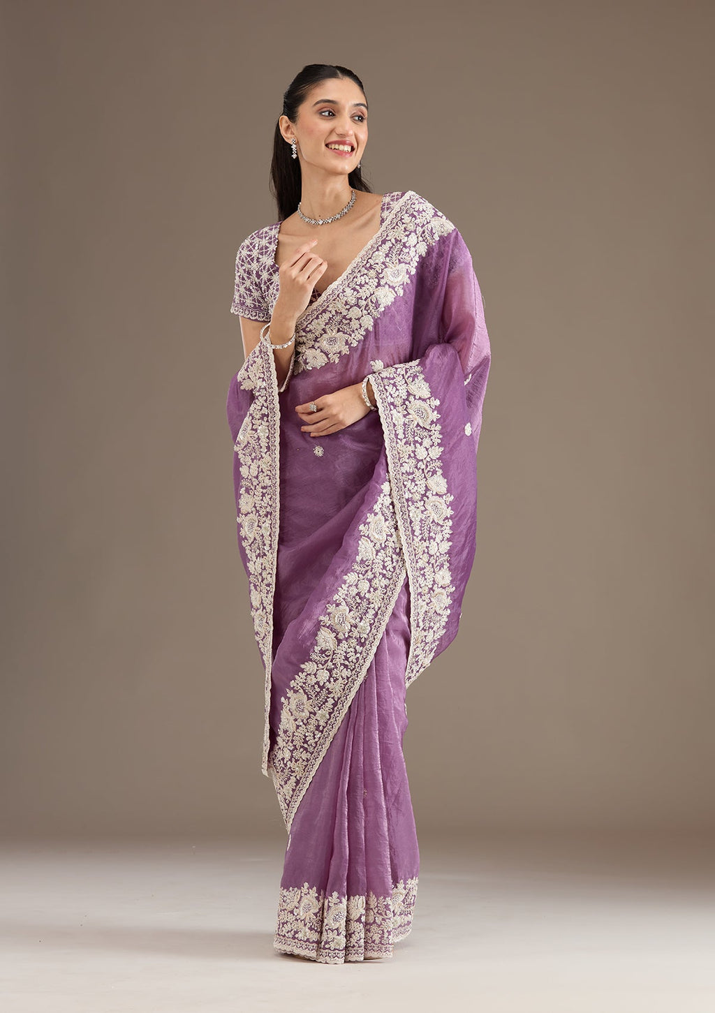 Purple Sequins Tissue Saree