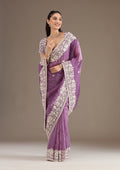 Purple Sequins Tissue Saree