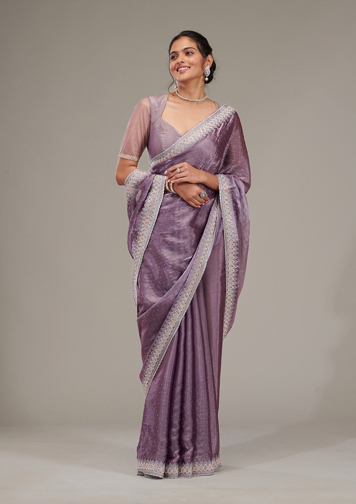 Purple Stonework Chiffon Saree