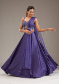 Purple Stonework Semi Crepe Readymade Lehenga