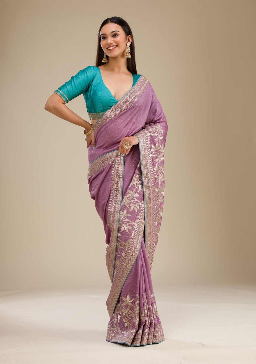 Purple Stonework Soft Silk Saree