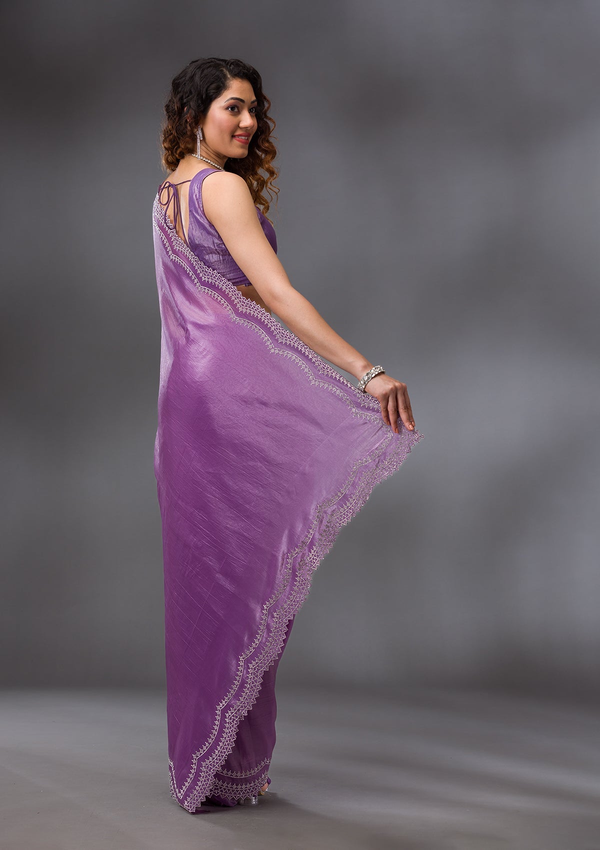 Purple Stonework Tissue Saree
