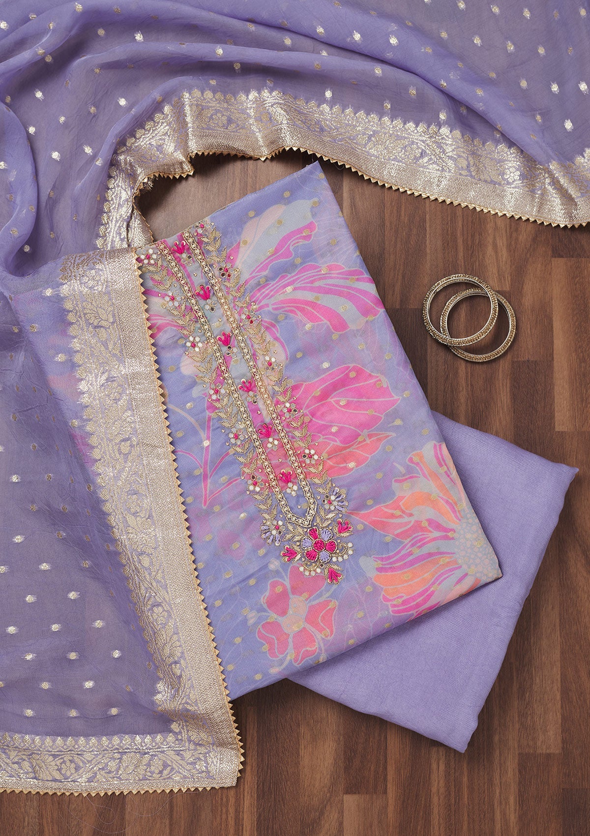 Purple Threadwork Georgette Unstitched Salwar Suit