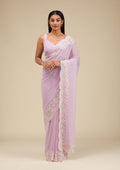 Lavender Threadwork Georgette Saree