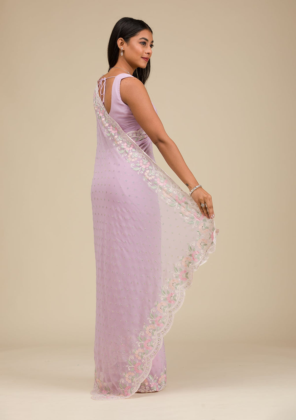 Lavender Threadwork Georgette Saree