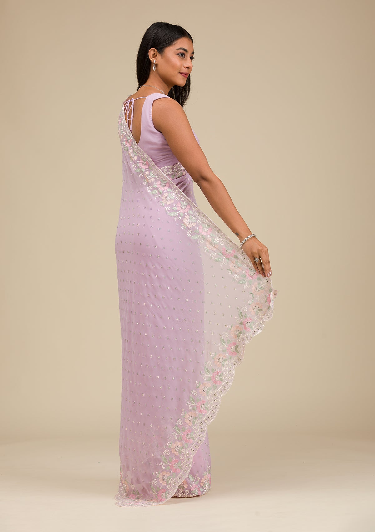 Lavender Threadwork Georgette Saree