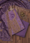 Purple Threadwork Raw Silk Unstitched Salwar Suit