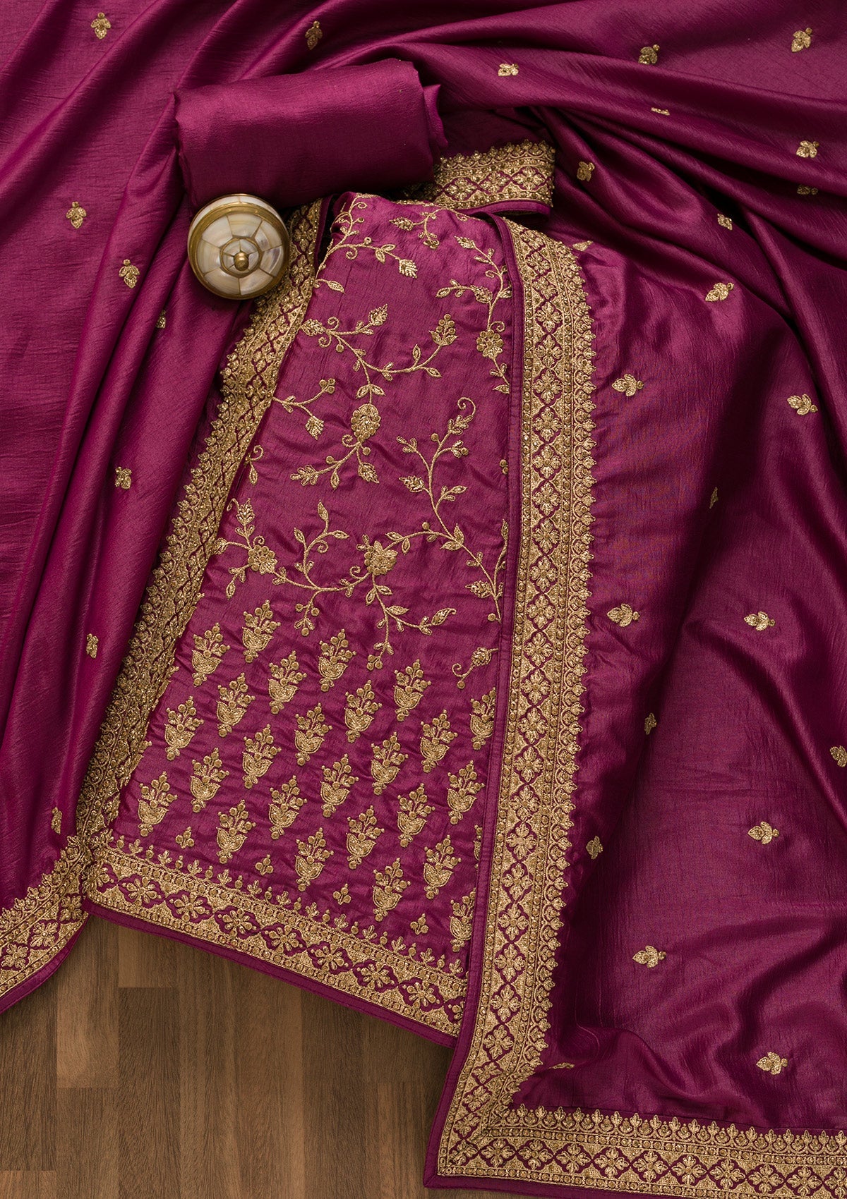 Purple Zariwork Art Silk Unstitched Salwar Suit