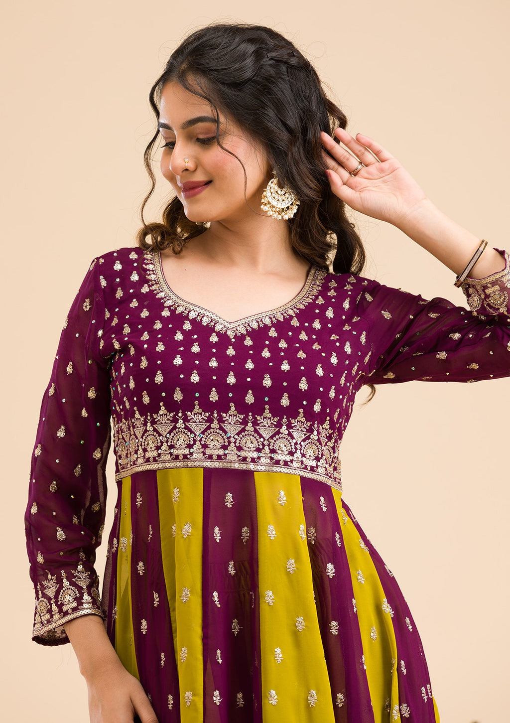 Purple Zariwork Georgette Readymade Salwar Suit