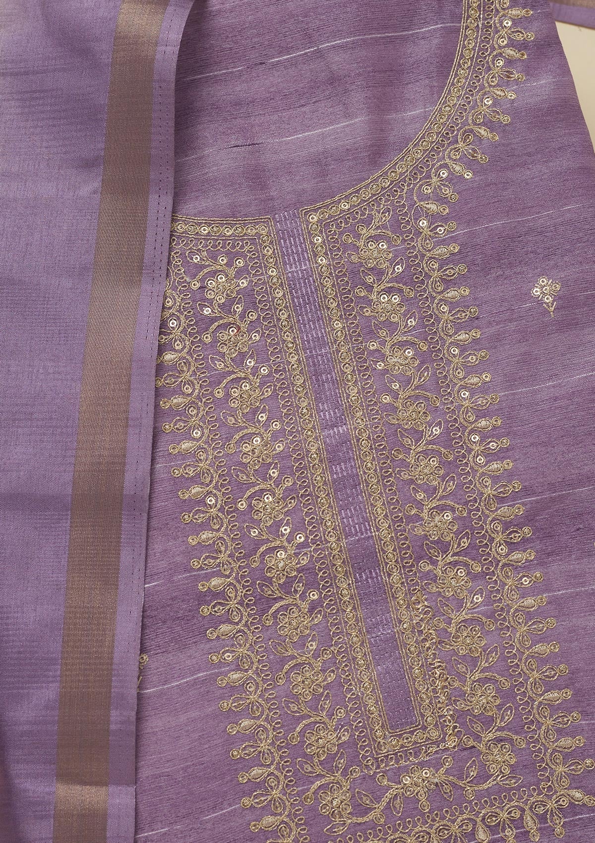 Purple Zariwork Raw Silk Unstitched Salwar Suit