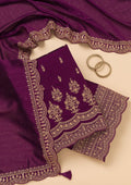 Purple Zariwork Satin Unstitched Salwar Suit