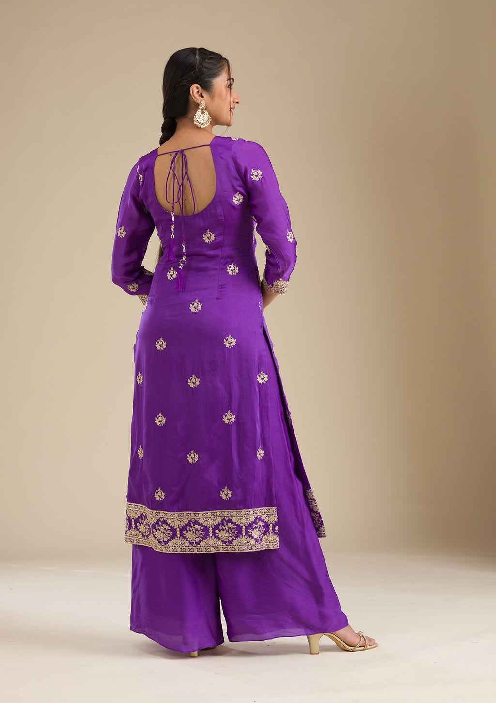 Purple Zariwork Semi Crepe Readymade Salwar Suit
