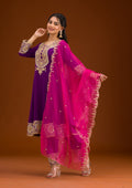 Purple Zariwork Semi Crepe Readymade Salwar Suit