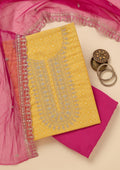 Yellow Zariwork Tissue Unstitched Salwar Suit