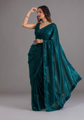 Rama Green Sequins Georgette Designer Saree