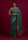 Rama Green Zariwork Georgette Designer Saree