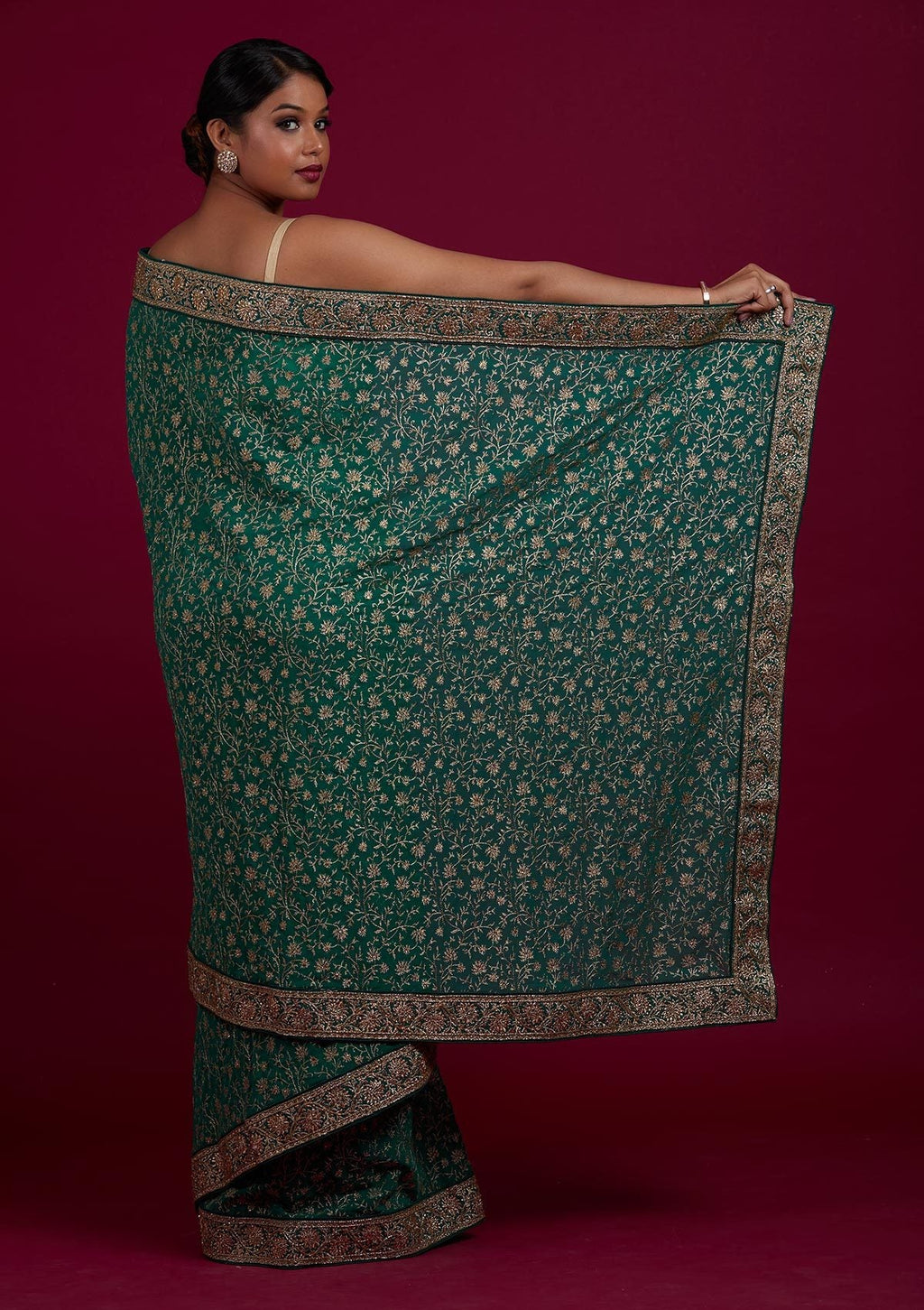 Rama Green Zariwork Georgette Designer Saree