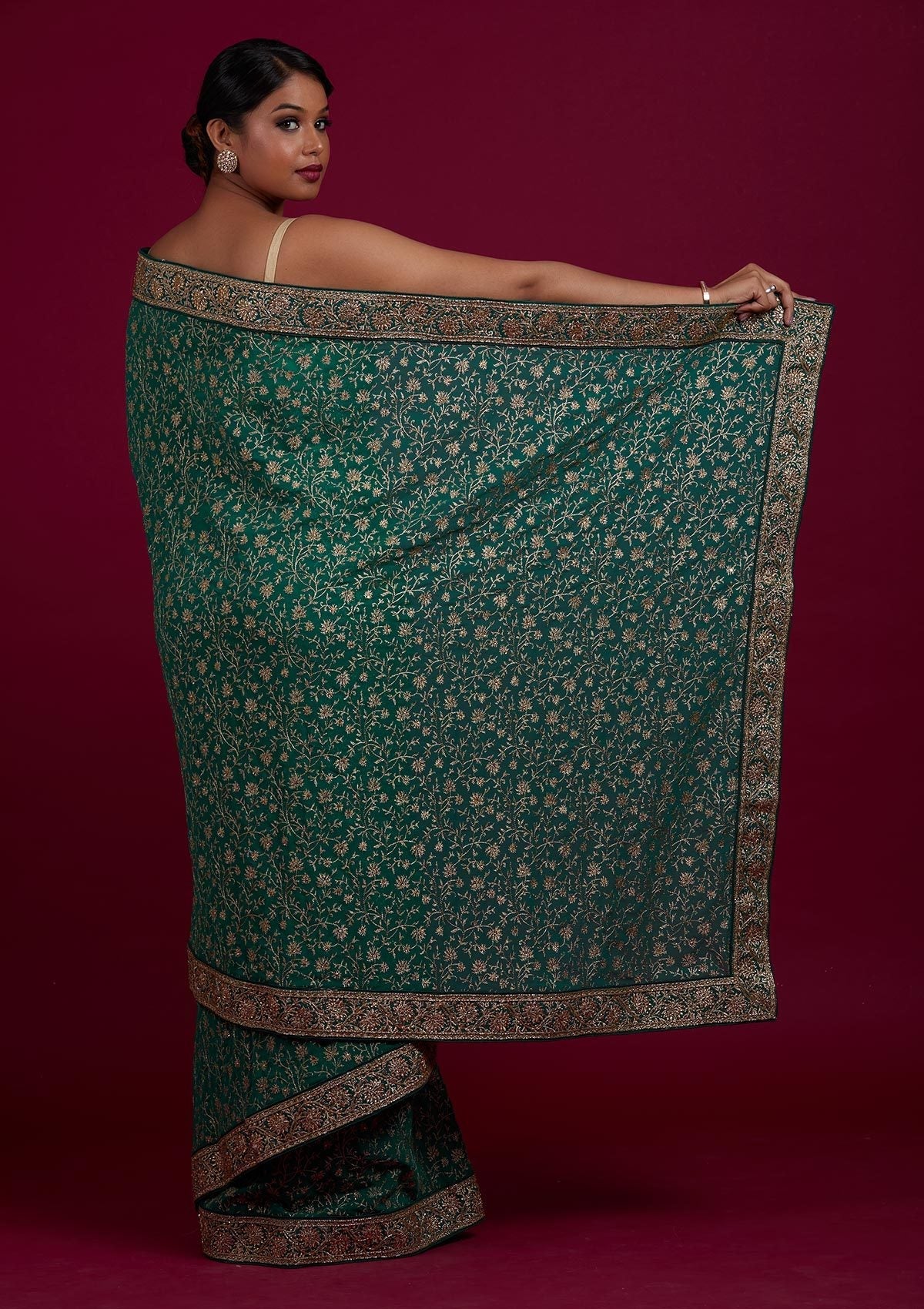 Rama Green Zariwork Georgette Designer Saree