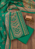 Rama Green Printed Chanderi Unstitched Salwar Suit
