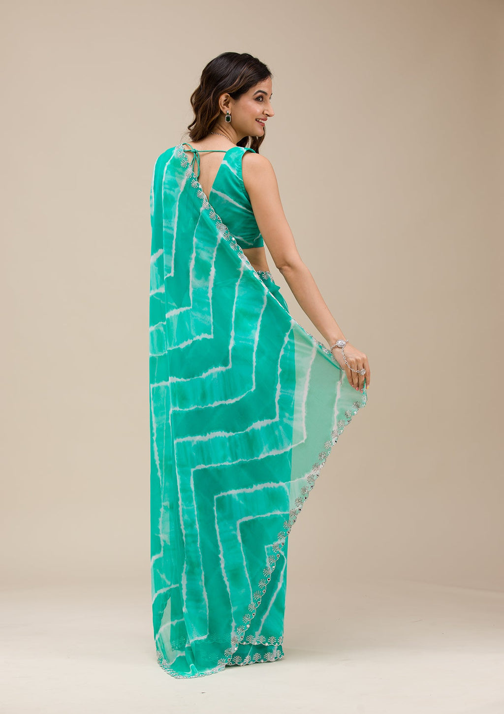 Rama Green Zariwork (Gold) Chiffon Saree