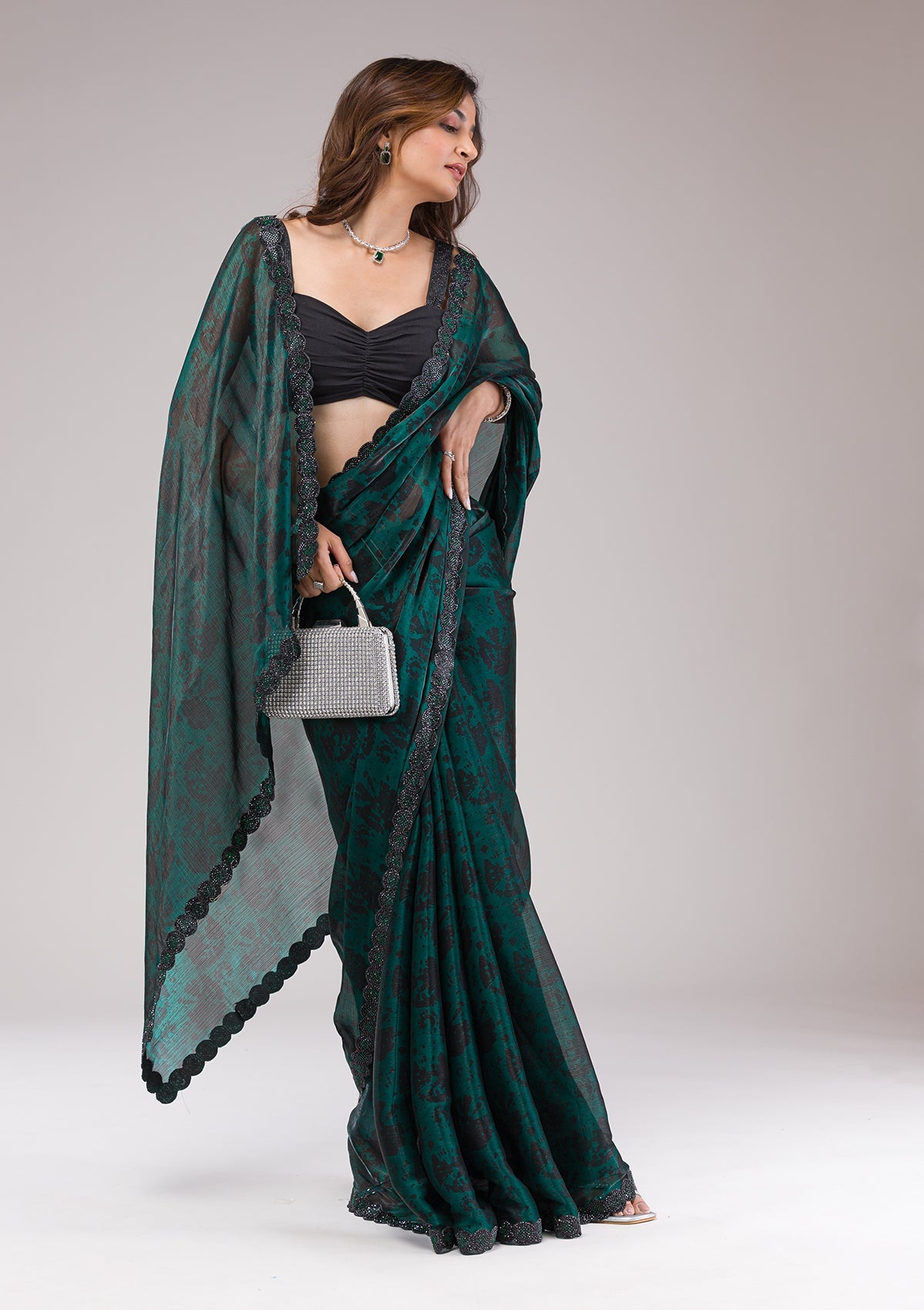 Rama Green Swarovski Georgette Saree
