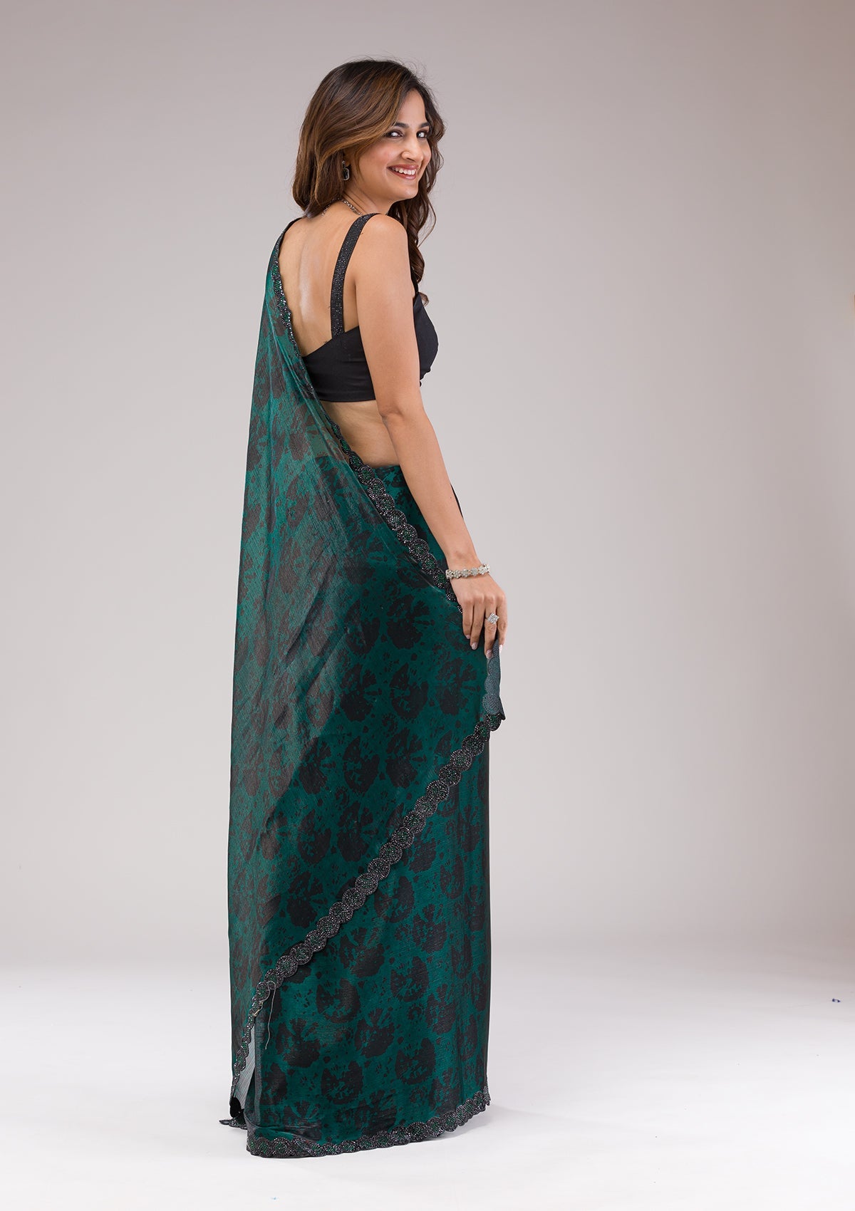 Rama Green Swarovski Georgette Saree