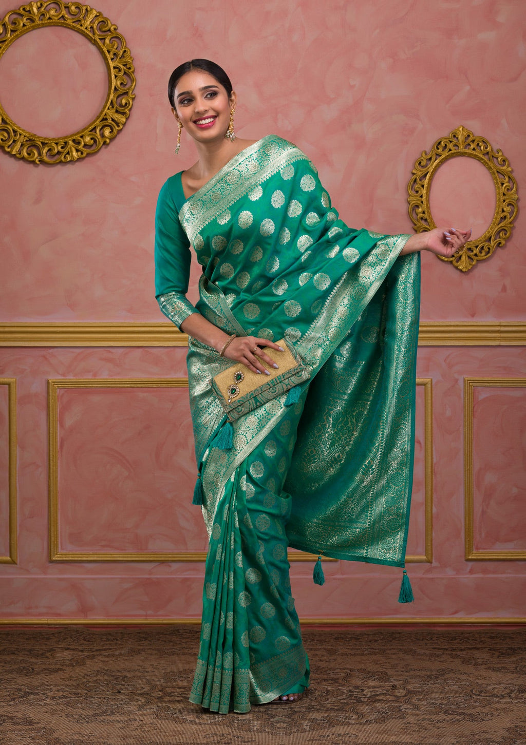 Rama Green Swarovski Art Silk Saree