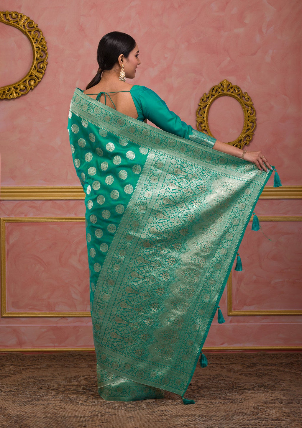 Rama Green Swarovski Art Silk Saree