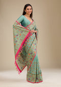 Rama Green Threadwork Tissue Saree