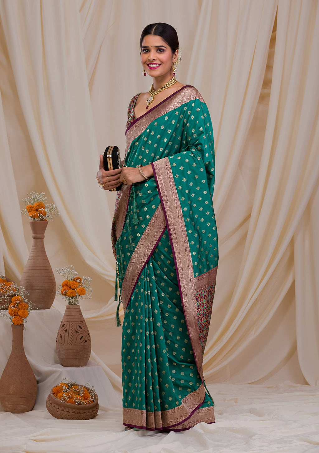 Rama Green Zariwork Banarasi Silk Saree