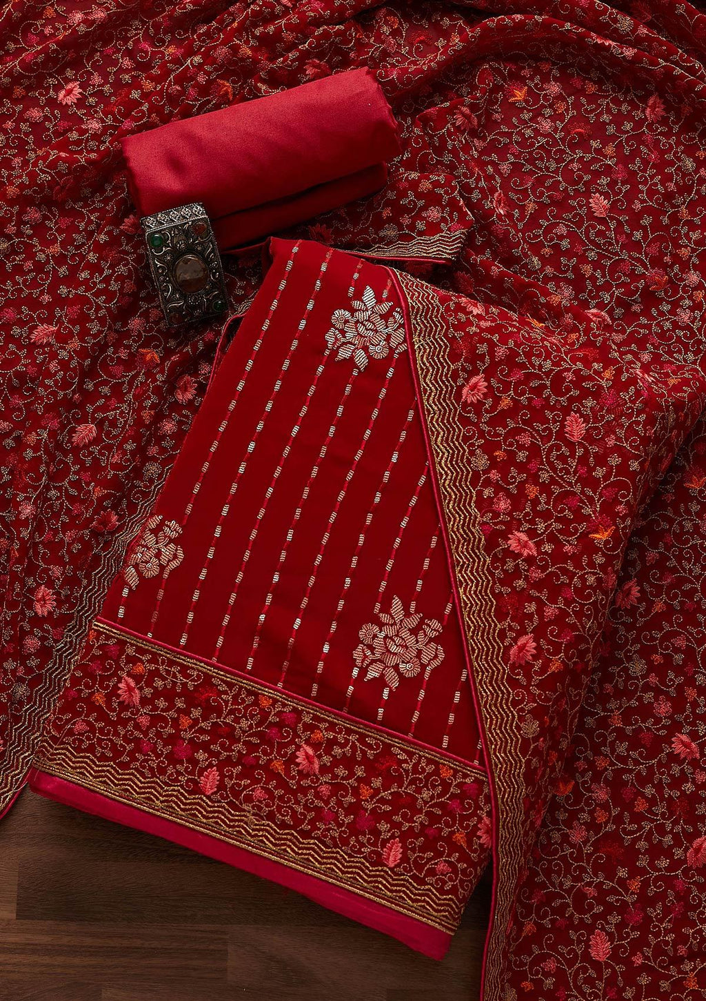Rani Pink Sequins Georgette Unstitched Salwar Suit