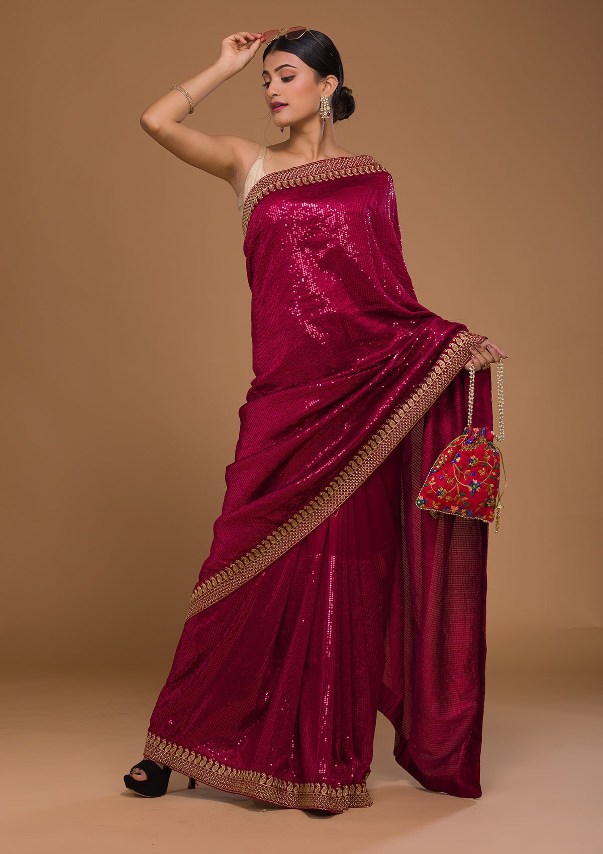Rani Pink Sequins Georgette Designer Saree
