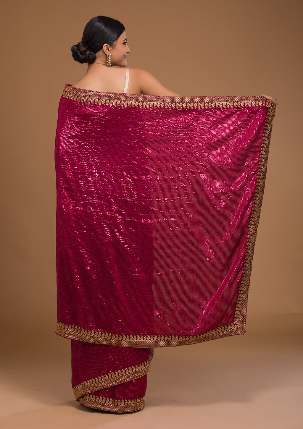 Rani Pink Sequins Georgette Designer Saree