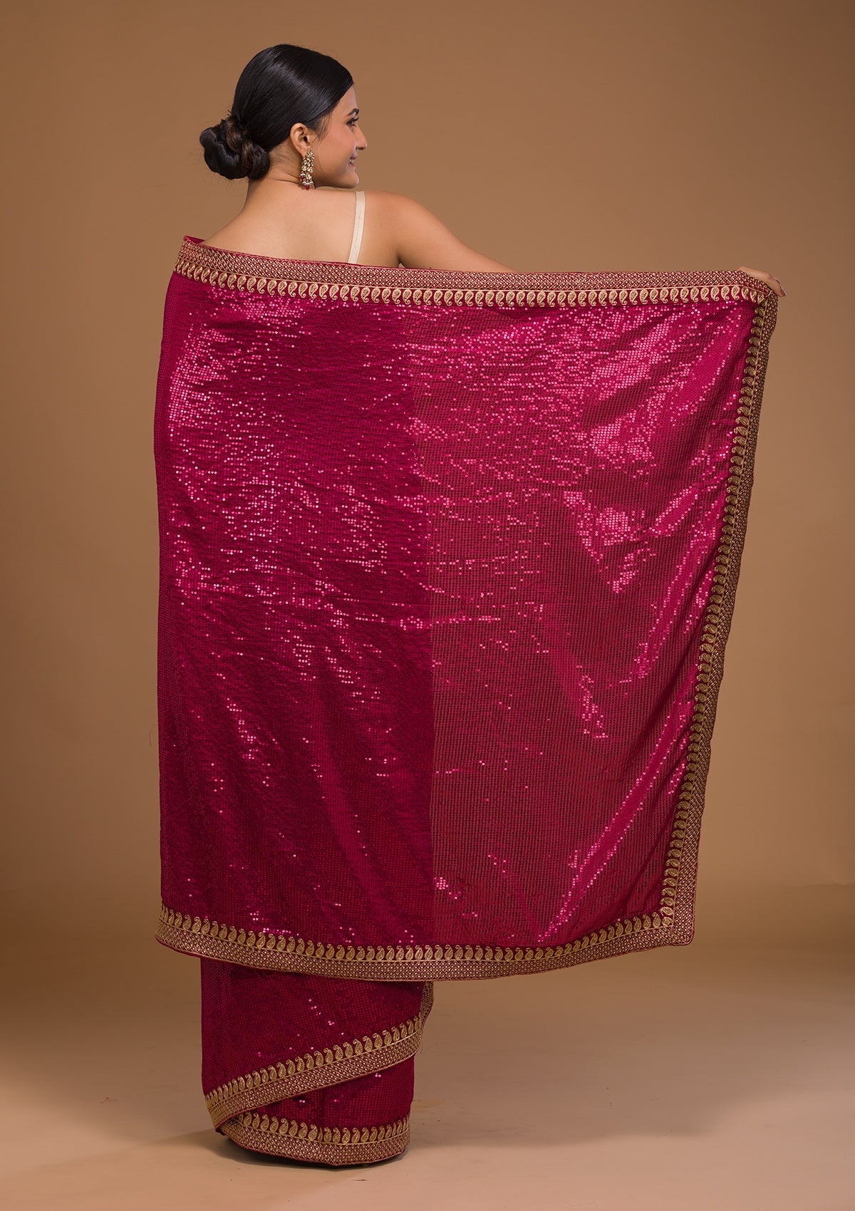 Rani Pink Sequins Georgette Designer Saree