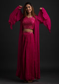 Rani Pink Sequins Semi Crepe Designer Salwar-Suit