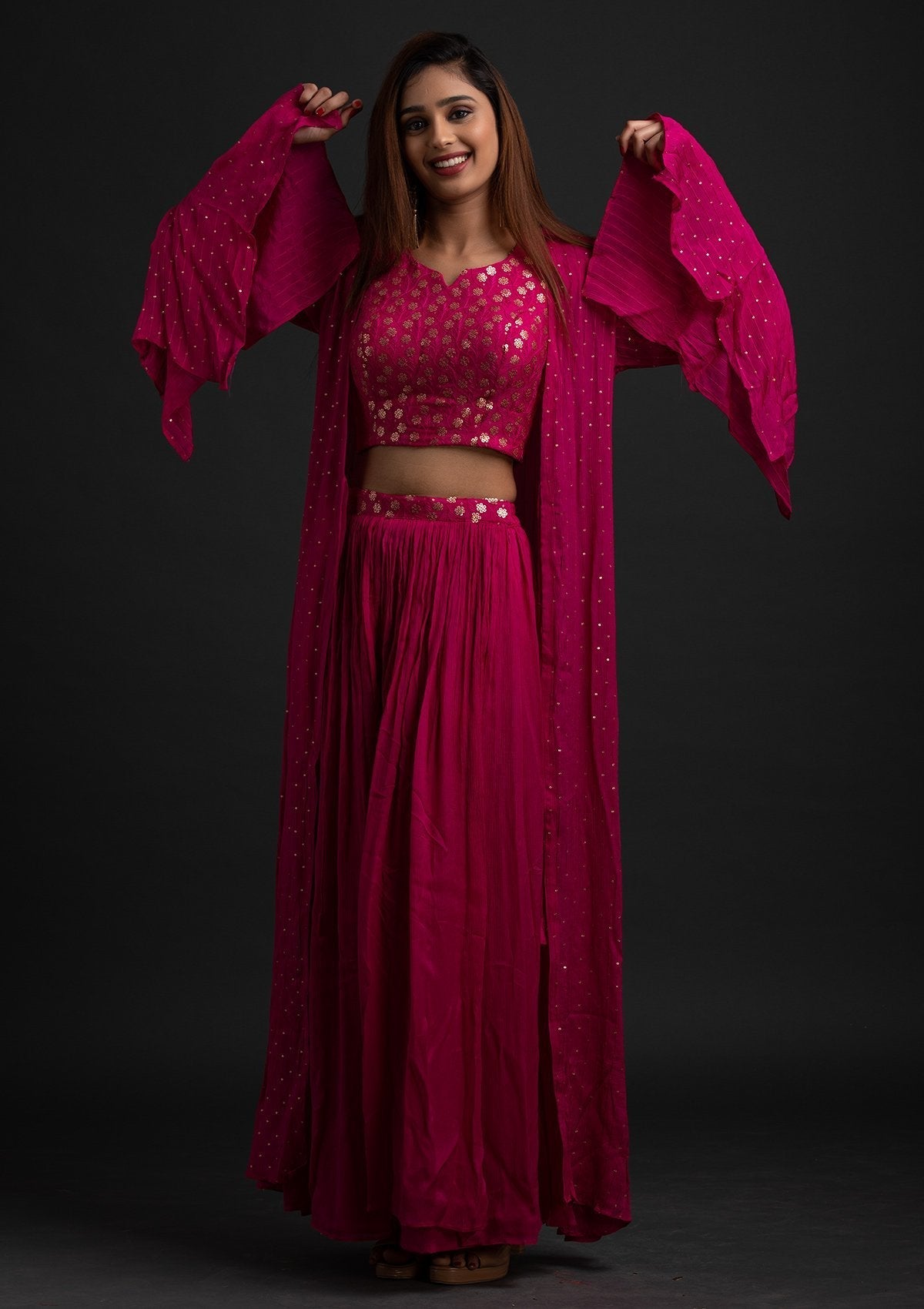 Rani Pink Sequins Semi Crepe Designer Salwar-Suit