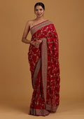 Rani Pink Stone Work Raw Silk Saree