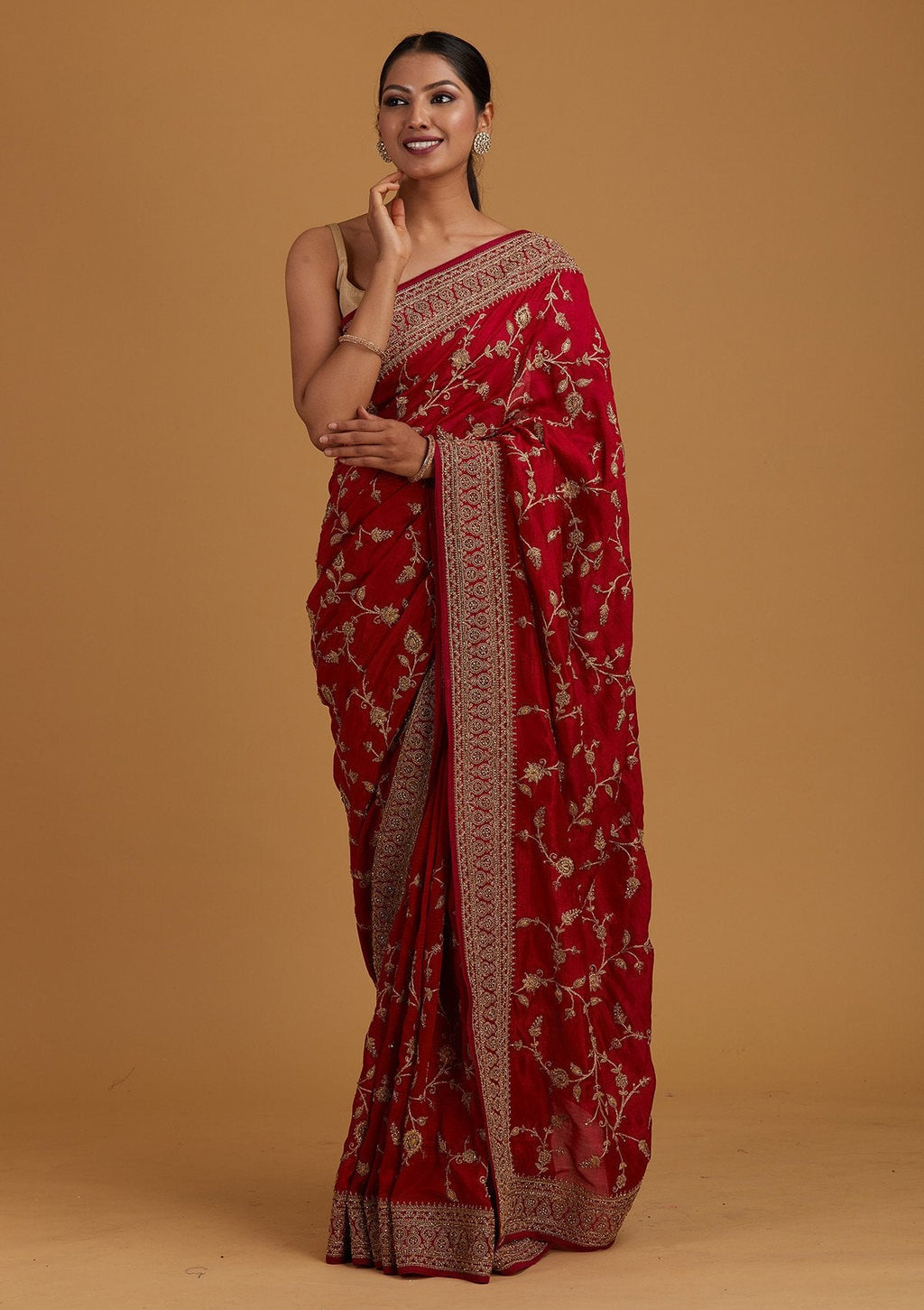 Rani Pink Stone Work Raw Silk Saree