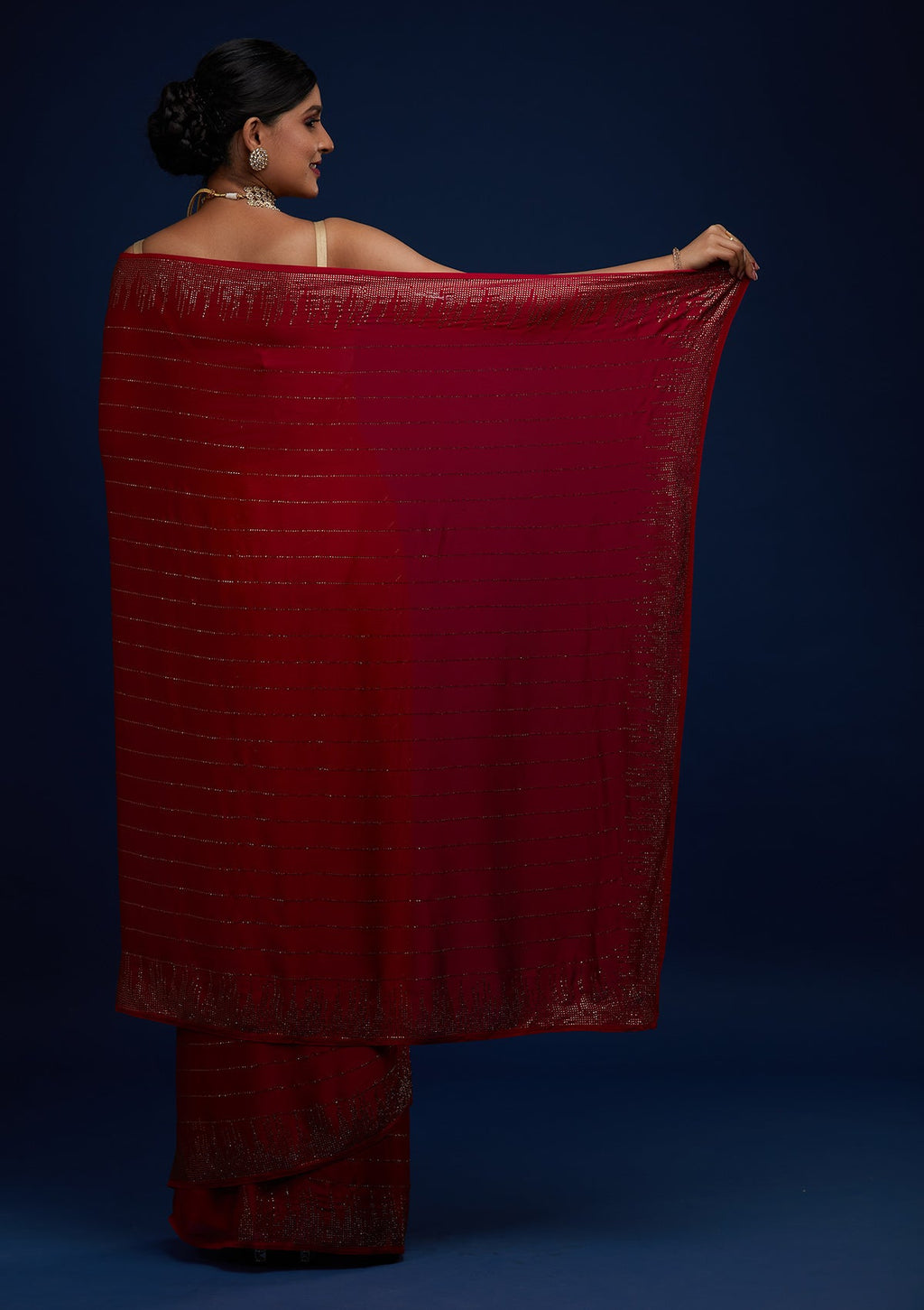 Rani Pink Swarovski Satin Designer Saree
