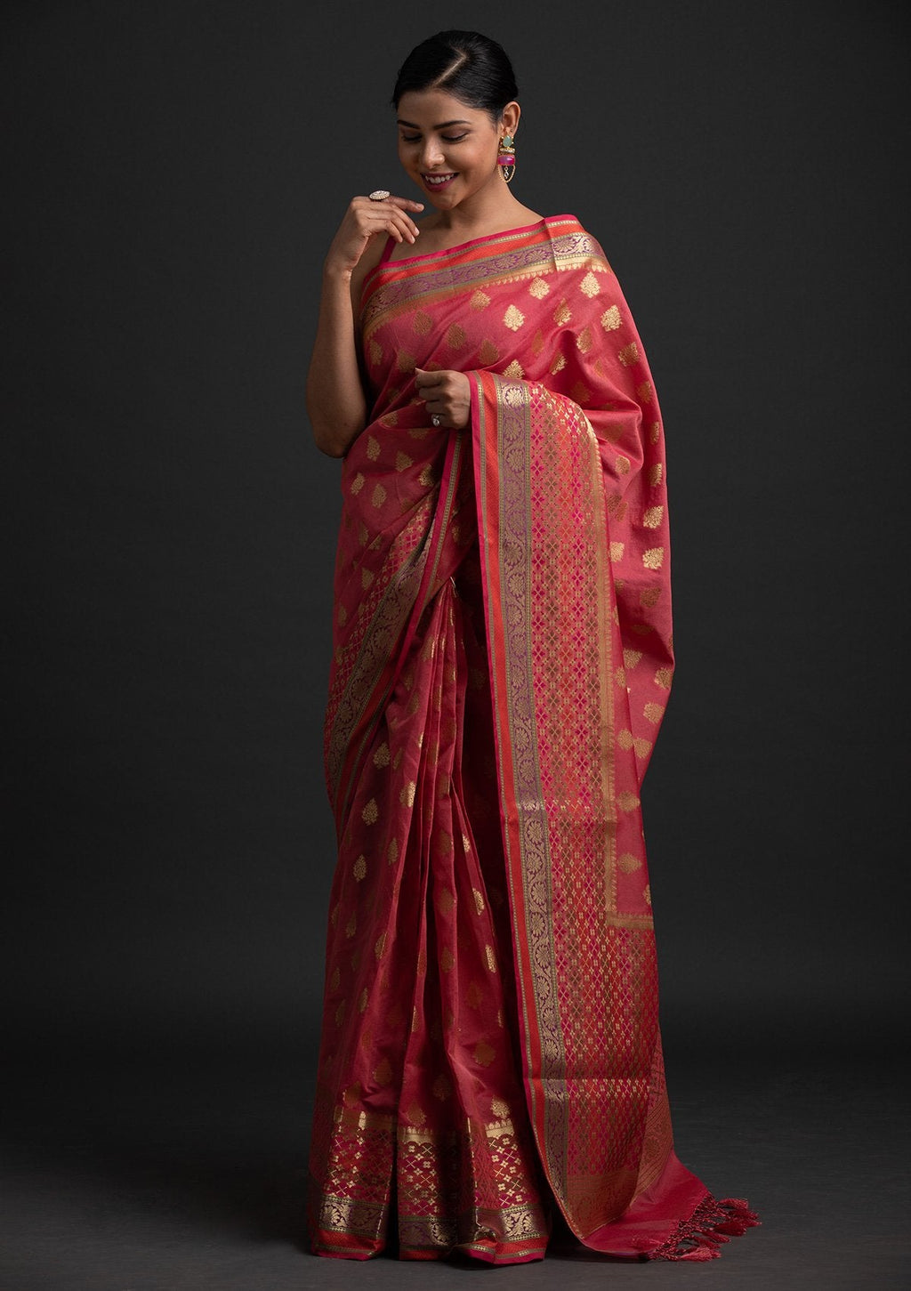 Rani Pink Zariwork Art Silk Saree