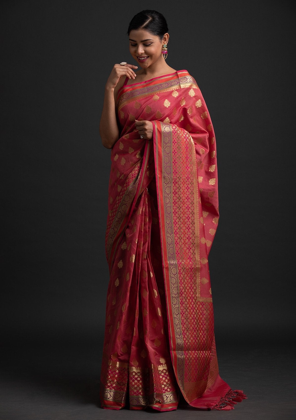 Rani Pink Zariwork Art Silk Saree