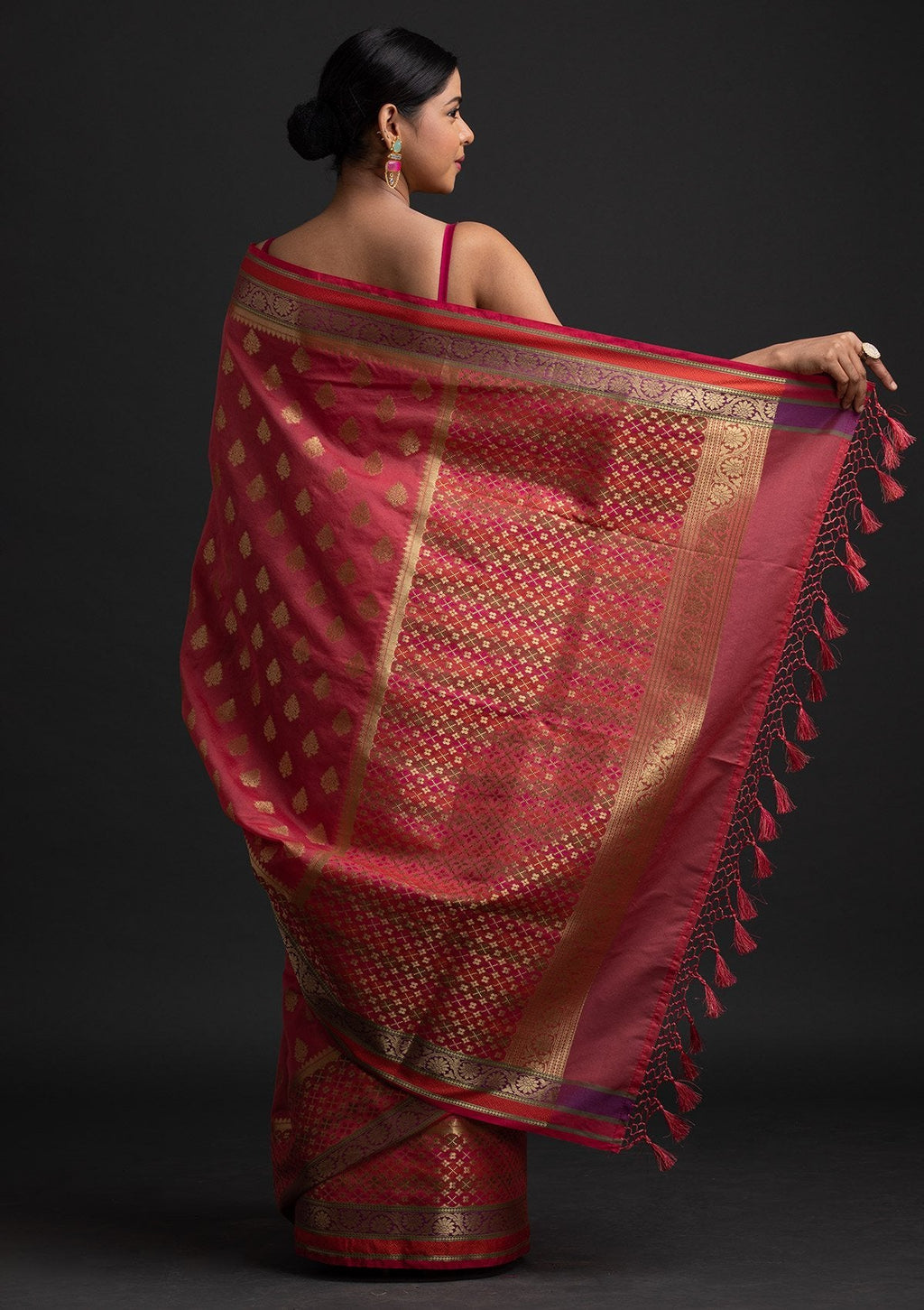 Rani Pink Zariwork Art Silk Saree