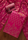 Rani Pink Zariwork Banarasi Unstitched Salwar Suit