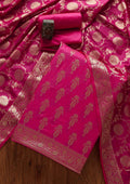 Rani Pink Zariwork Banarasi Unstitched Salwar Suit