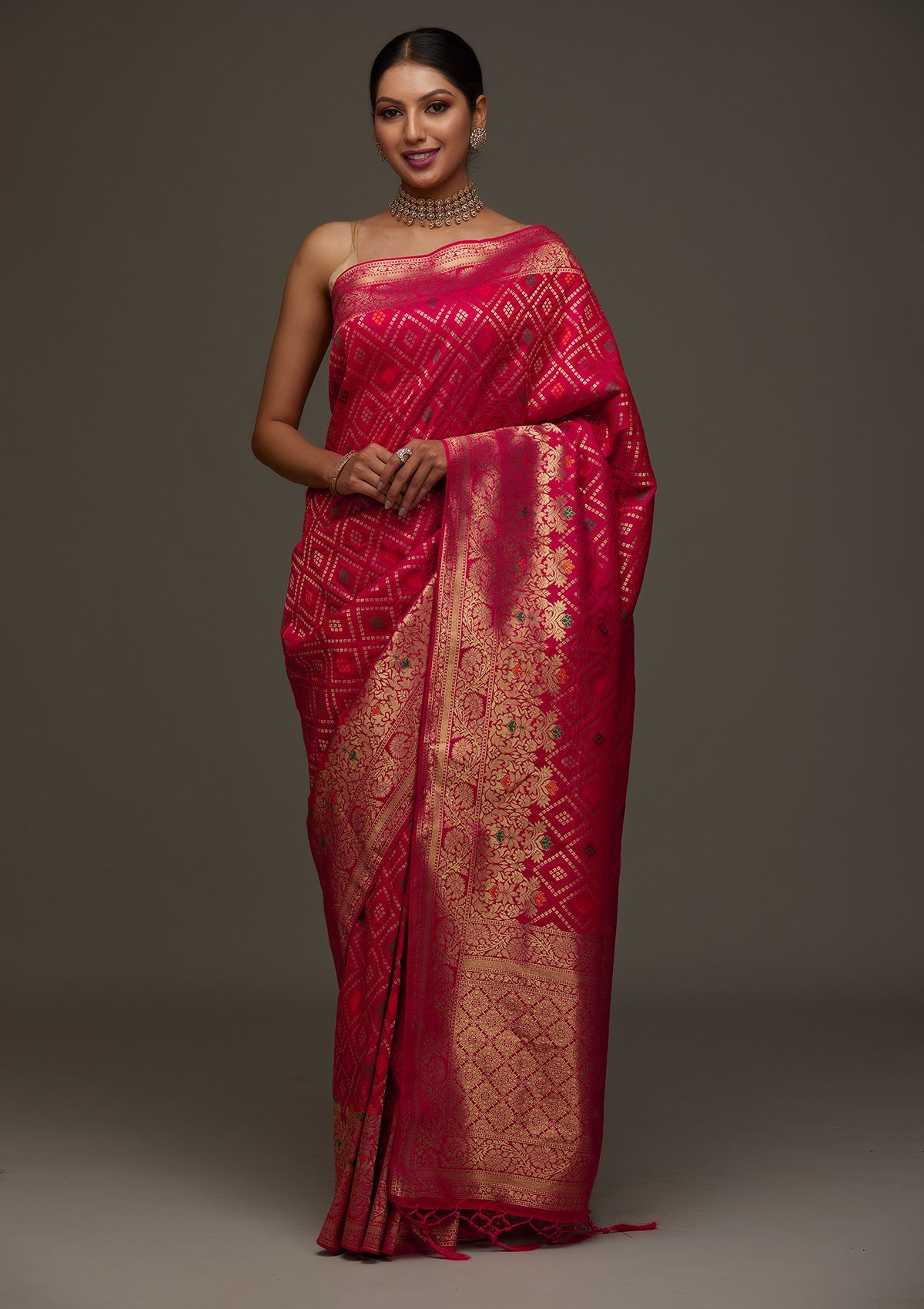 Rani Pink Zari Work Banarasi Saree