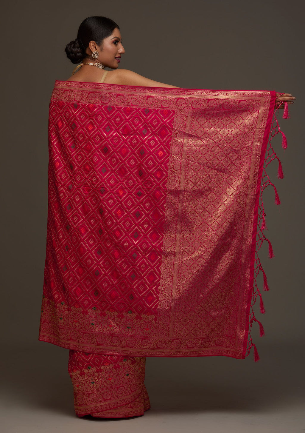 Rani Pink Zari Work Banarasi Saree