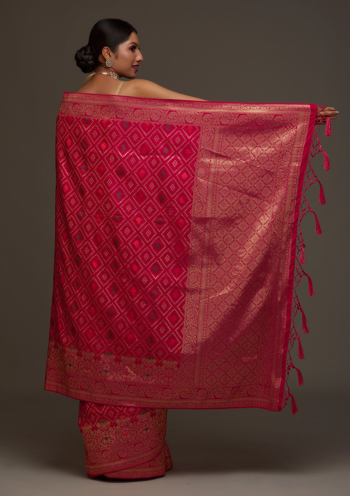 Rani Pink Zari Work Banarasi Saree