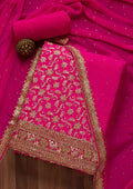 Rani Pink Zariwork Chiffon Unstitched Salwar Suit