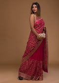 Rani Pink Zariwork Georgette Designer Saree