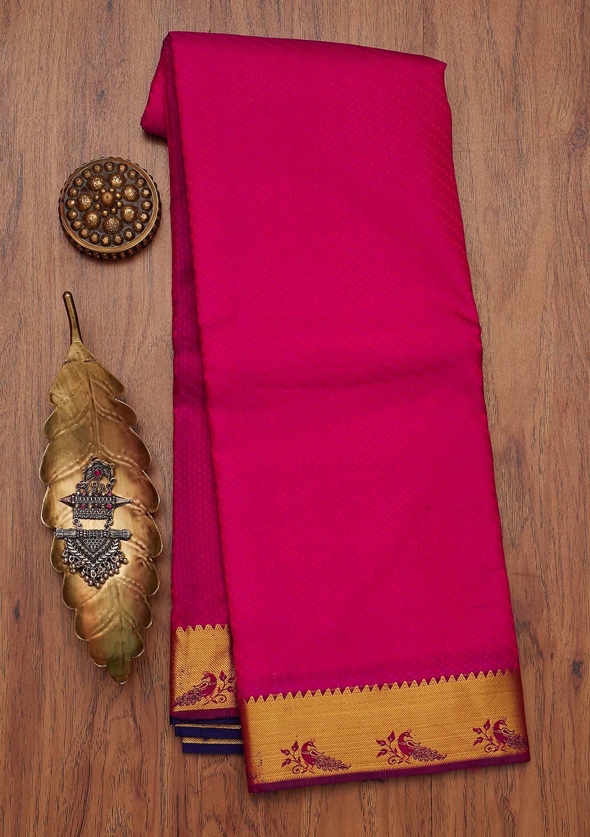 Rani Pink Zariwork Pure Silk Saree